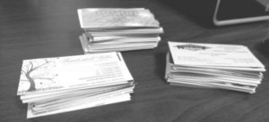 Business cards in stacks